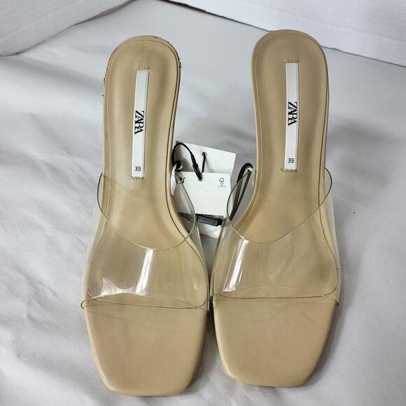 Zara Size 8 Clear Slip ON Acrylic Pump Slide High Heel Shoes Mule NWT *Flaw 726 - Picture 10 of 12